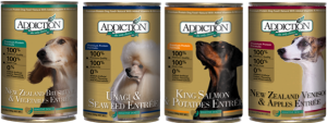 Addiction's canned line include exotic protein from New Zealand which are ideal for dogs with allergies.